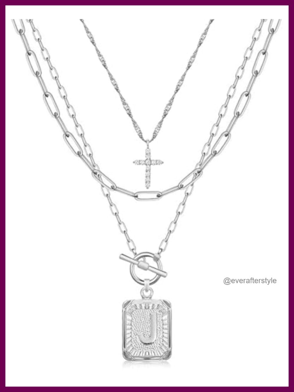 Layered Initial Necklaces for Women 14K Gold Plated Brass Simple Dainty Cross